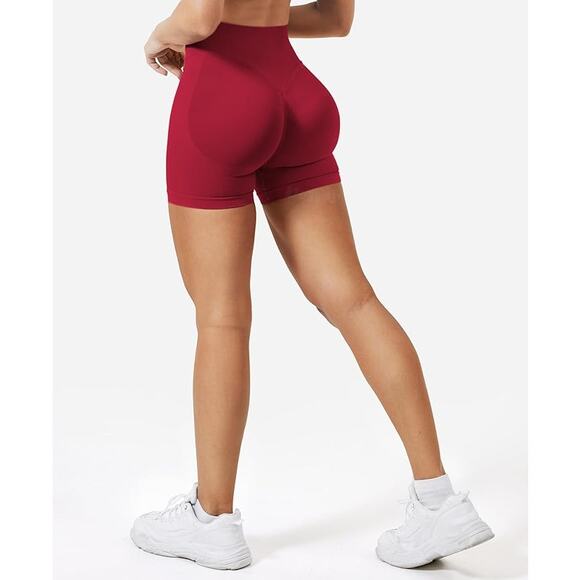 Voyjoy Women Medium Red High Scrunch Butt Workout Athletic Booty Biker Shorts - Picture 2 of 5